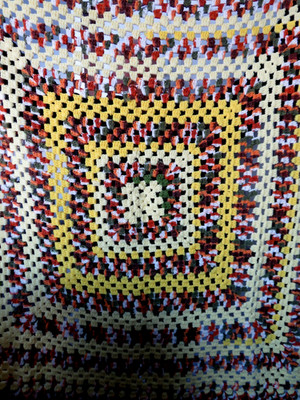 Afghan Handmade Crocheted Throw Blanket Yellow Brown 54'' Square Granny Country