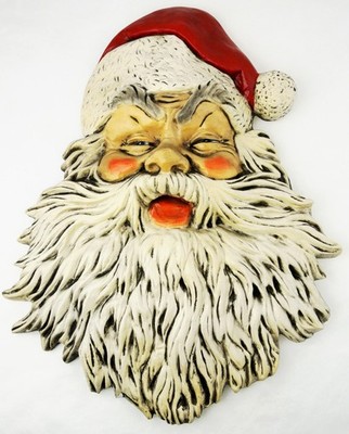 Jumbo 22.5'' Chalkware Santa Claus Plaque Vintage Folk Art Christmas Wall Decor