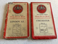 Vintage Ordnance Survey One Inch Cloth Maps No. 171 London SE & 181. Chichester