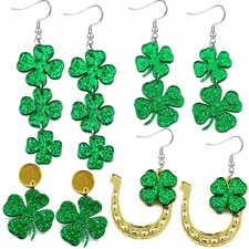 4 Pairs St. Patrick's Day Earrings for Women, Green Clover Happy Paddy's