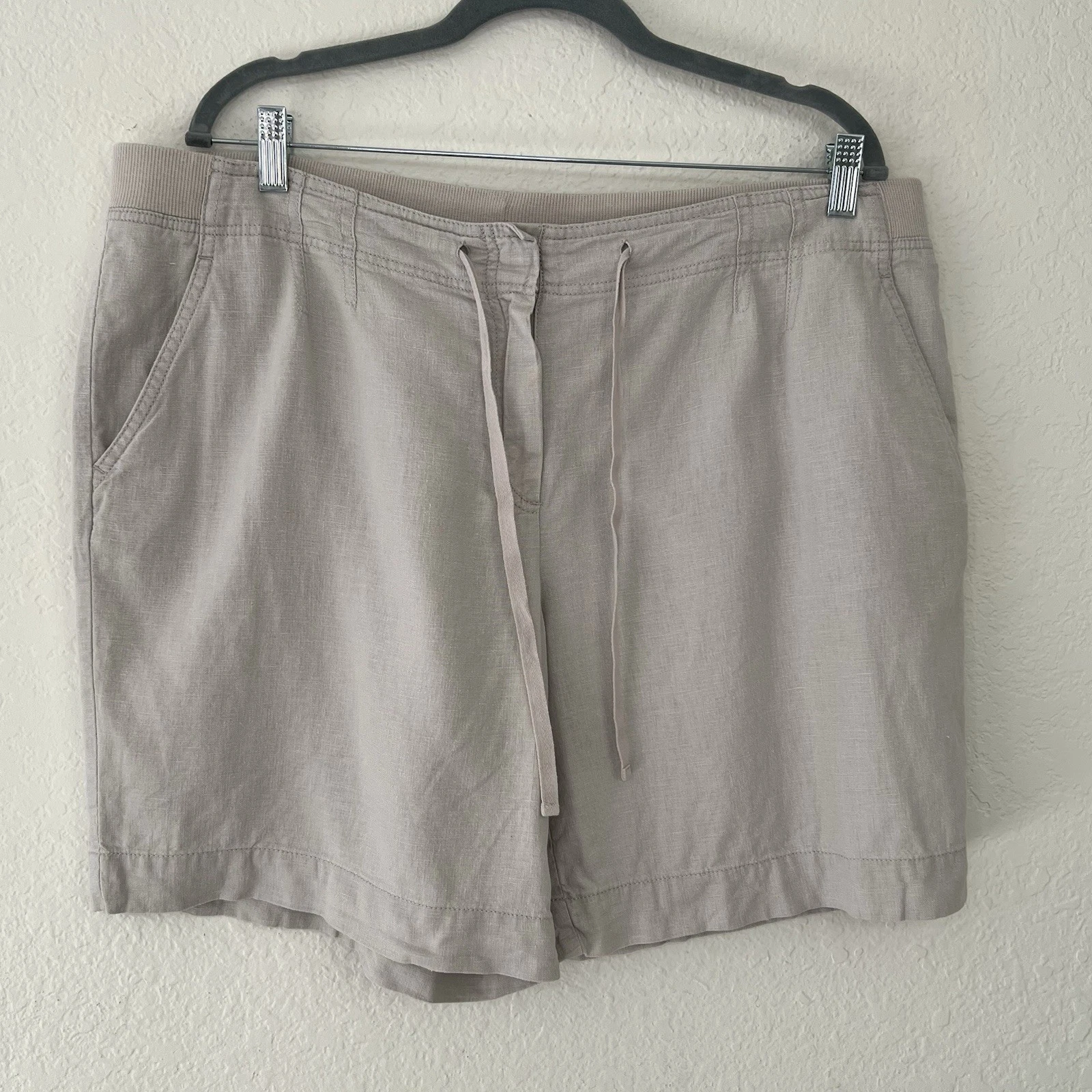 J. Jill Women’s Size 16 Linen Blend Khaki Tan Shorts Drawstring Relaxed Casual