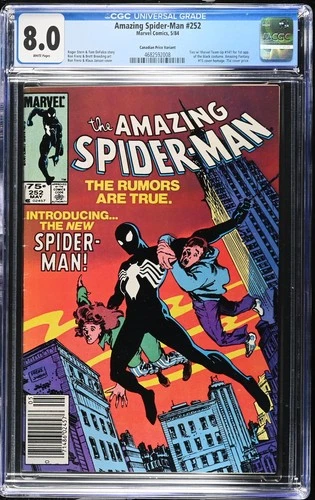 AMAZING SPIDER-MAN 252 1st BLACK COSTUME 1984 Canadian Newsstand Variant CGC 8.0