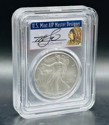 2008 999 Silber Eagle Dollar - PCGS MS70 - handsignierte Auflage in Vitrine