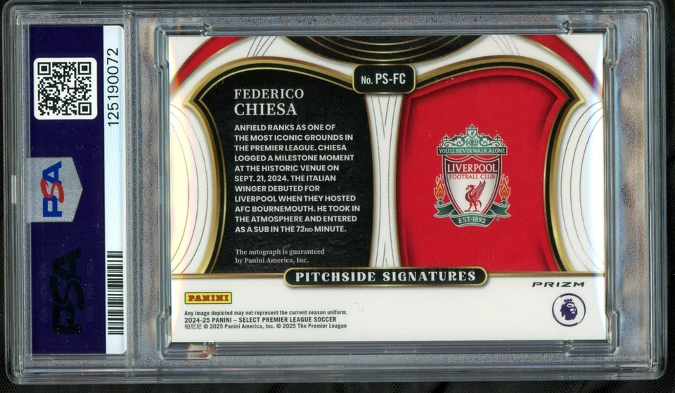 2024-25 Panini Select Federico Chiesa Pitchside Signature! Auto! PSA 10! #PS-FC! - Image 2 of 2