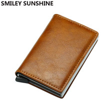 PU Leather Metal Business Card Holder Slim Pocket Wallet Case for Credit ID Card