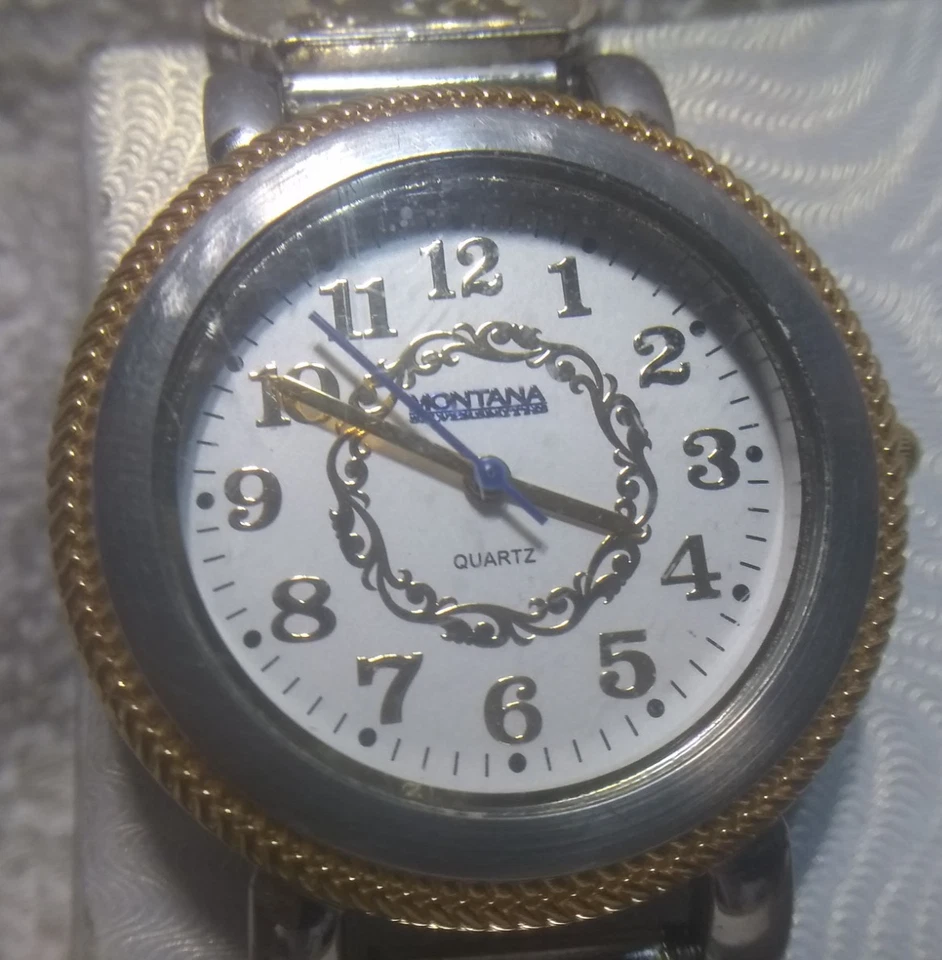 Reloj Montana Plateros Plata Oro Banda de Expansión Esfera Blanca Nuevo Murciélago Excelente Foto 3 de 4