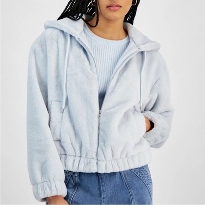 NEW Planet Heart Faux Fur Hooded Zip Up Sweatshirt Soft Jacket XS