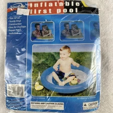 AquaLife Kids Inflatable 1st Pool Single Ring Blue Float 30 x 4 in Vintage Y2K