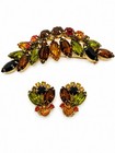 VTG Juliana Style Fall Rhinestone Brooch Earrings Set Amber Green Topaz Navette — photo 9