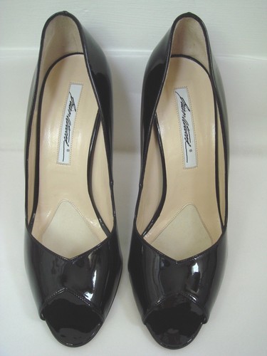 NEW BRIAN ATWOOD black patent leather open-toe heels pumps Euro size 39 - Picture 3 of 6