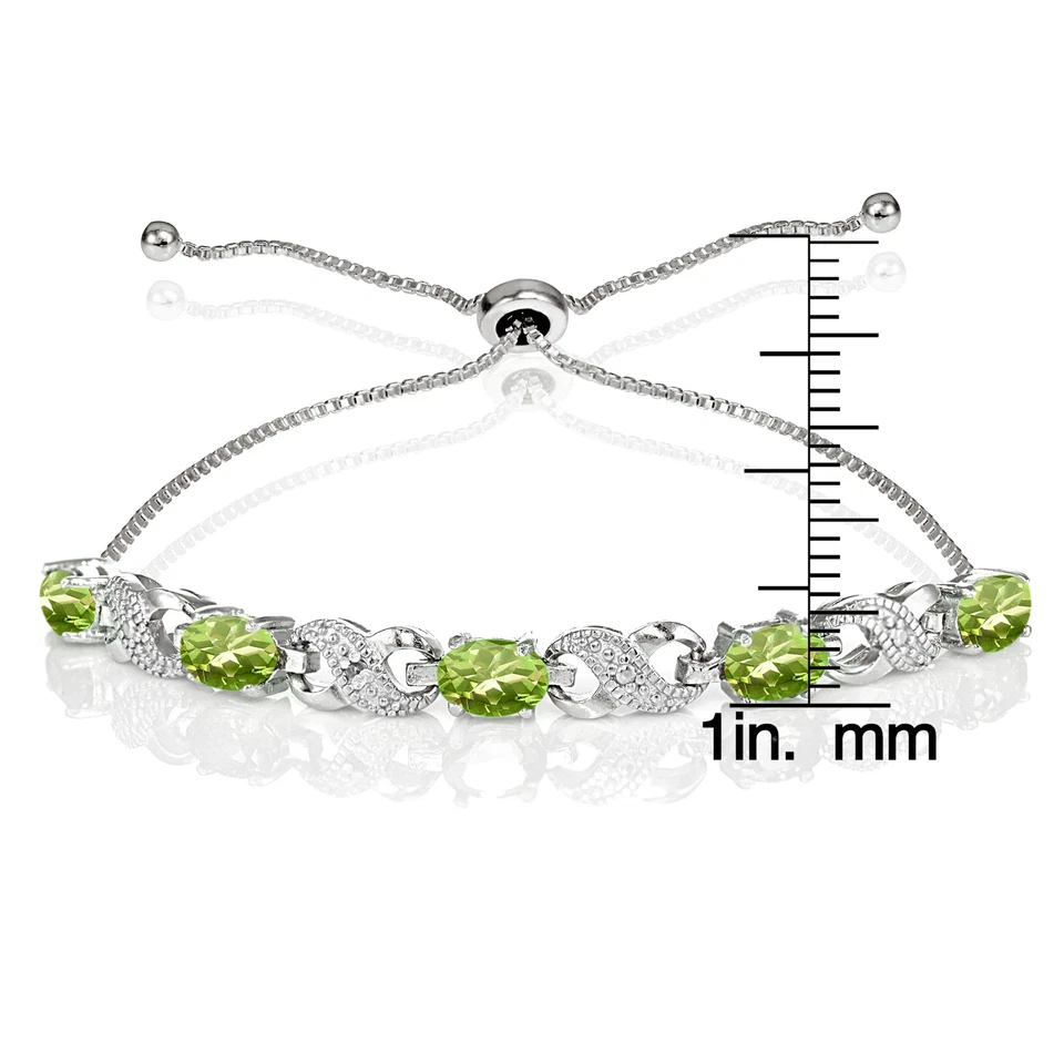 Sterling Silver Peridot and Diamond Accent Infinity Adjustable Bracelet - Image 3 of 3