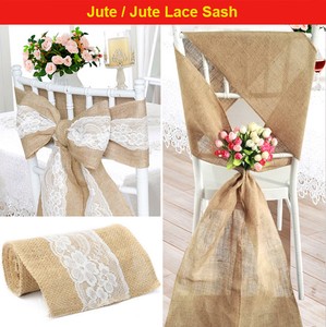 Details About 10 20 50 80 100 Hessian Sashes Jute Lace Chair Cover Sash Roll Bow Table Runner