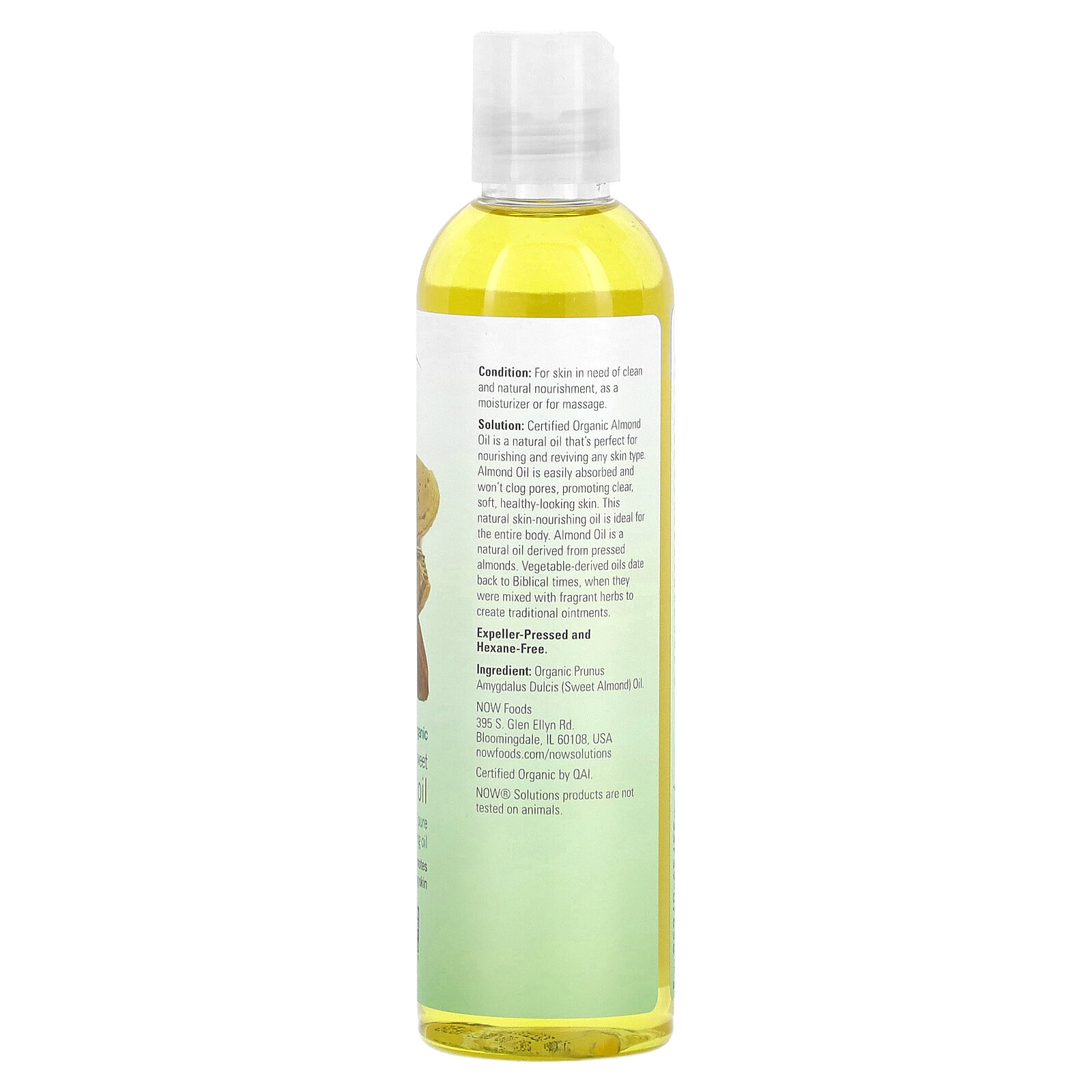 Now Foods Solutions Organic Sweet Almond Oil 8 fl oz 237 ml All-Natural,