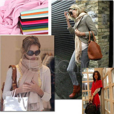 Luxus Damen Kaschmir Pashmina Seide Tuch Schal Einfarbig Lang Winter Warm Halstuch