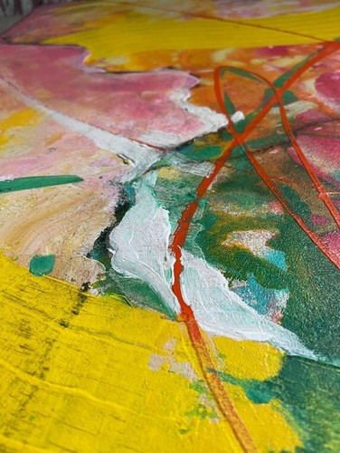 Large Abstract Canvas Wall Art Colorful Yellow Modern Original Painting 46x30 - Picture 2 of 13