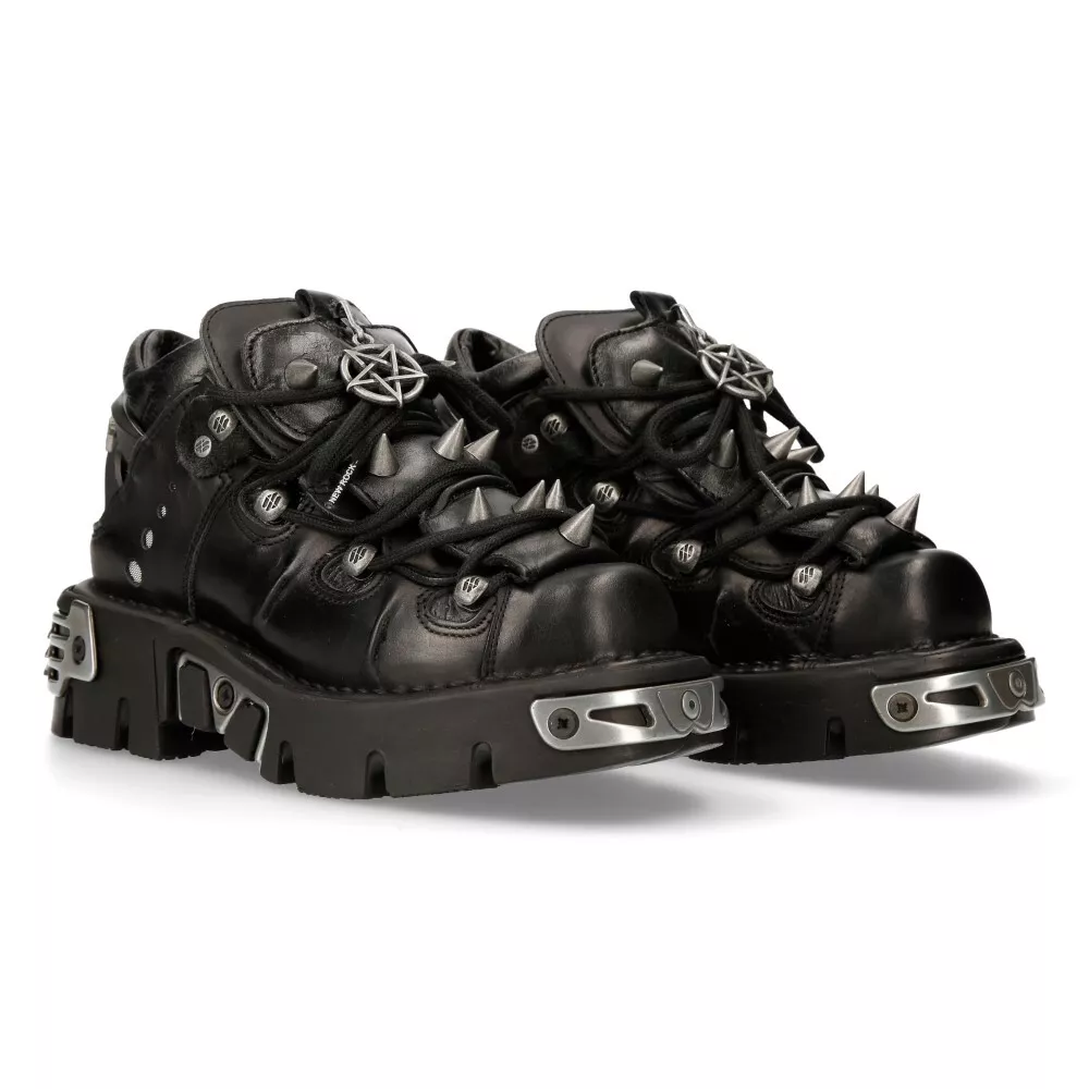 New Rock 110 S1 Unisex Black 100 Leather Rock Goth Emo Stud Low