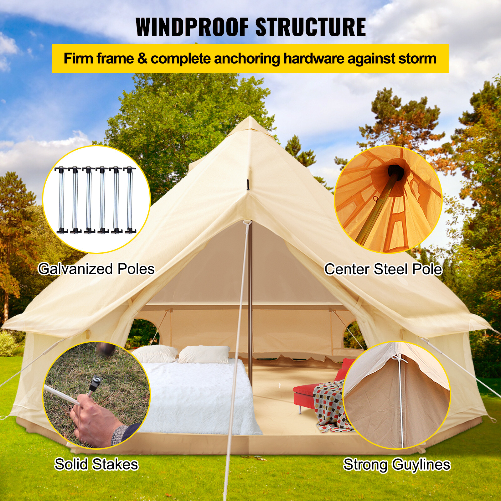 VEVOR Canvas Bell Tent 6m Waterproof Camping and Glamping Yurt with Stove  Jack - Body Logic
