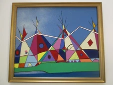 NORMAN AMERICAN INDIAN TEEPEE PAINTING EXPRESSIONISM LANDSCAPE VINTAGE POP ART