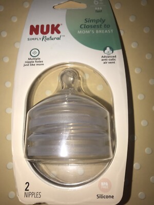 NUK Simply Natural Nipples Fast Flow Silicone Nipple 6+ months NIP 2 Pack