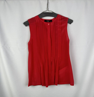 Weekend Max Mara Brava Pleated Sleeveless Blouse Top Silk Red Size XS