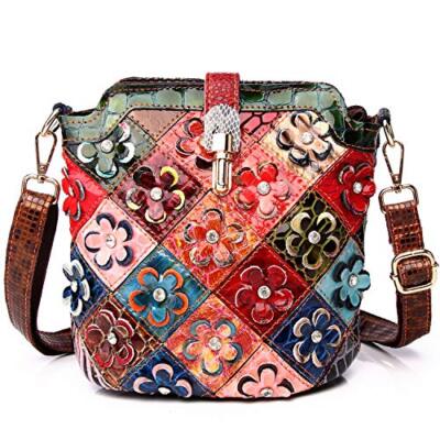 Women Floral Multicolor Small Crossbody Bag Genuine Leather Handbag Snake purse