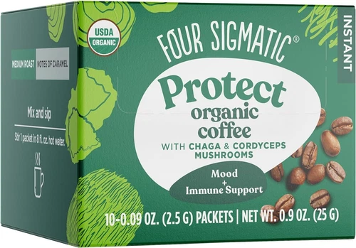 Four Sigmatic Organic Mushroom Coffee Mix with Cordyceps & Chaga 10 Sachets, 25g