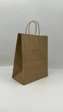 [8 x 4.5 x 10.25] Paper Bags 🔴 CUB Kraft Coated Bags w/Handles🔴 BSK