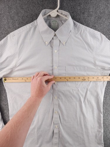 Brooks Brothers 16 34 Blue Cotton Check Spandex Button-Down Stretch Milano Men - Picture 13 of 17