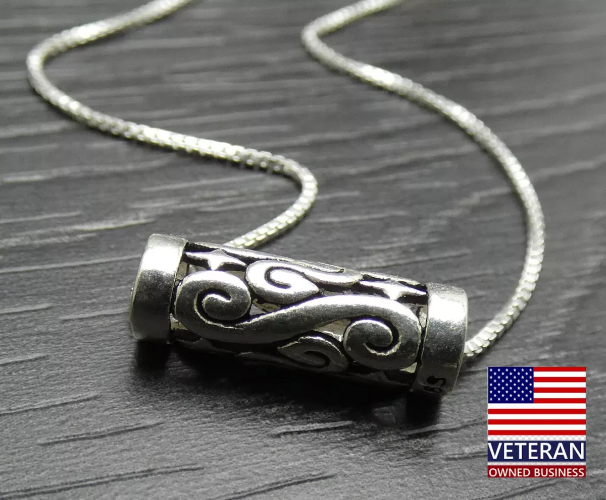 Sterling Silver Round Scroll Star Cylinder Box Chain Necklace 22