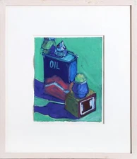 Darrell Fusaro, I Block and Oil Can from Grown Ups, Pastel on Paper