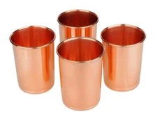 Pure Copper Drinking Glass Set of 4 Tumbler Ayurvedic Water Cups 100% Copper