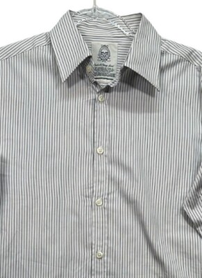Just A Cheap Shirt Mens Striped Button-Up Shirt Black Gray Size M Long Sleeves