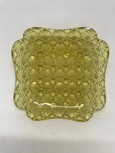 Vintage Amber Glass Daisy & Button Square Plate   5 3/4" Square