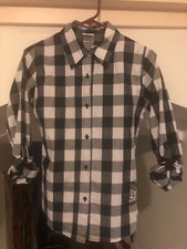 SMALL 3/4-5/6 Jr Girl Scouts Black  White Buffalo Plaid LS Button Down Shirt