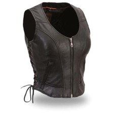Women's Raven Side Lace Zip Front Motorcycle Vest - 542