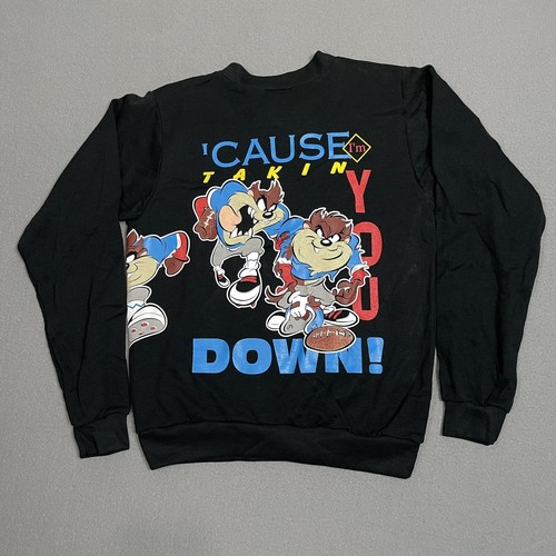 Looney Tunes Sweatshirt Boys Medium Black Taz Football 1997 AOP Deadstock - Picture 2 of 16