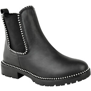 Womens Black Stud Chelsea Ankle Boots 