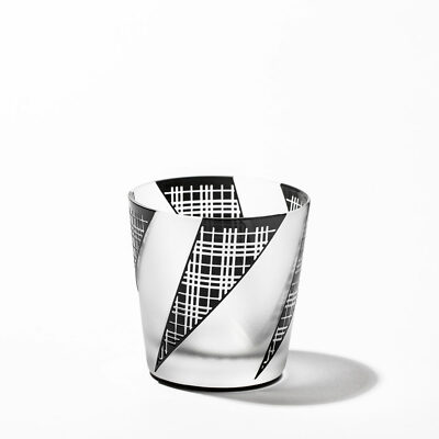 Edo glass Black Komon Misuji Lattice Free Cup  Taiburou Kobo Hand Made in Japan