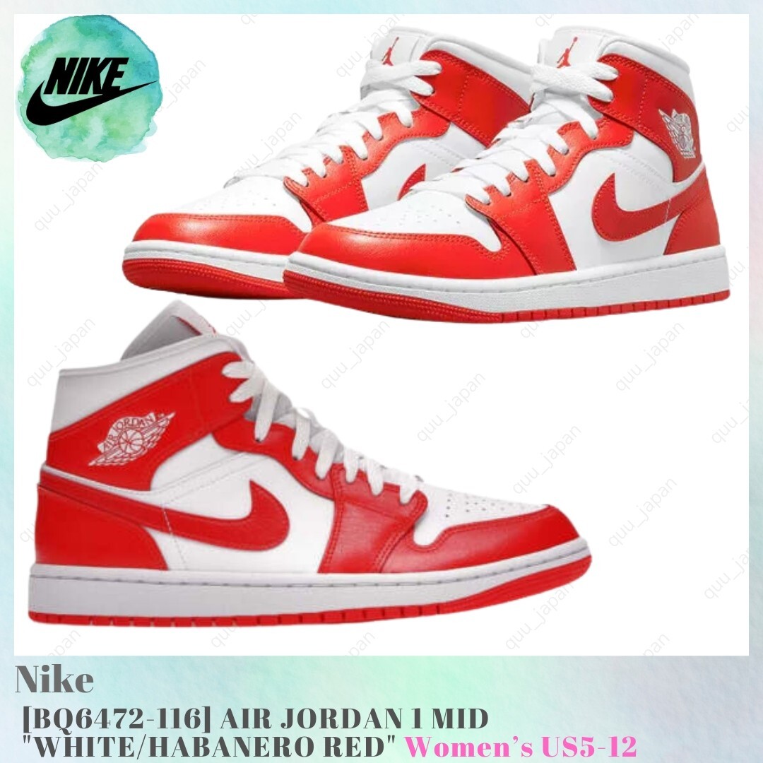NIKE AIR JORDAN 1 MID WHITE / HABANERO RED BQ6472-116 Women's US5