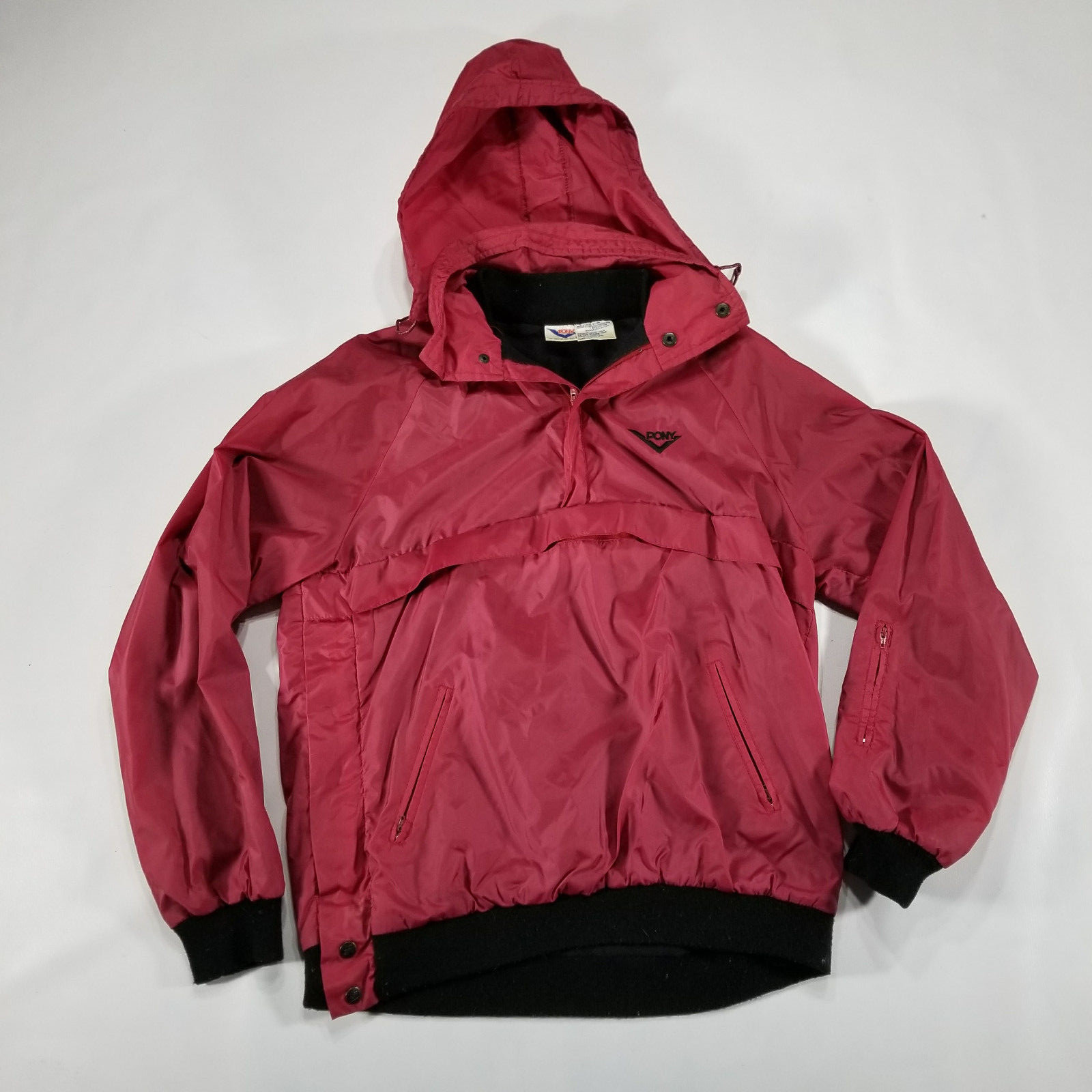 Giacca frangivento vintage anni 80 90 PONY 1 2 cerniera pullover MEDIA marrone con cappuccio