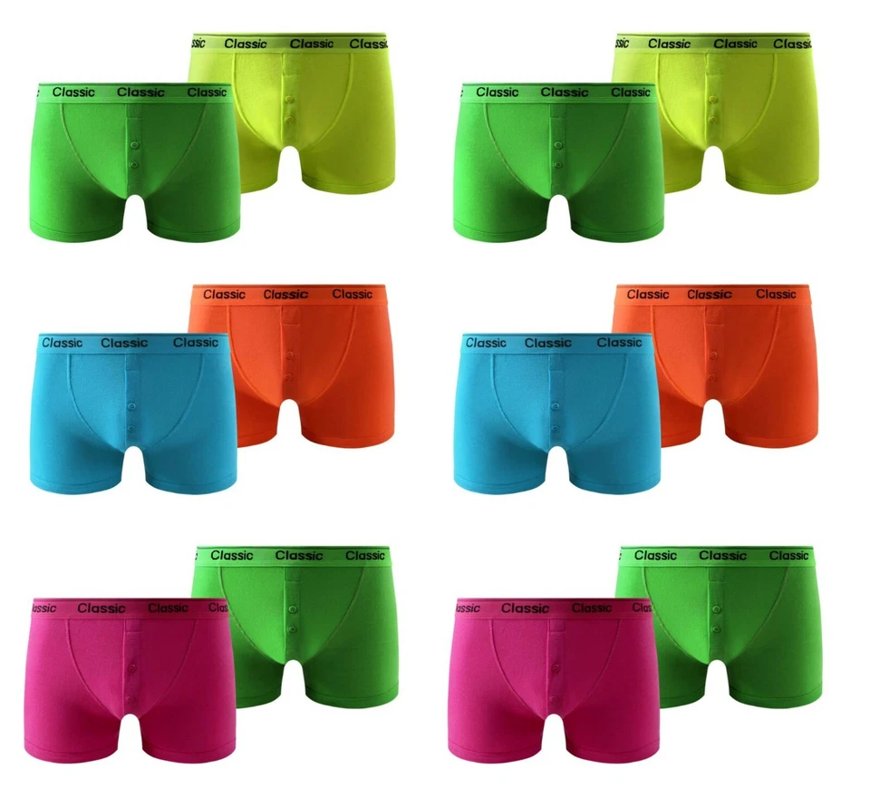 Mens 12 PK Boxer Shorts Classic Plain Neon Sport Trunks Designer Adult Underwear