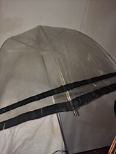 Vintage Clear Vinyl Dome Bubble Umbrella Midcentury Mod Black stripe