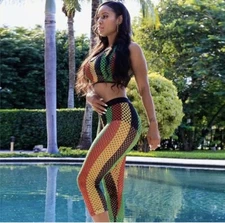 LXL Rasta Crop Top Reggae 100% Cotton Rihanna Fishnet Mesh String See Through