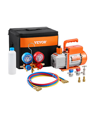 3.5 CFM HVAC Single Stage Rotary Vane Vacuum Pump and Manifold Gauge Kit