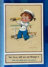 WW1 Donald McGill Comic Postcard Royal Navy Sailor HMS Victory Telescope No 1471