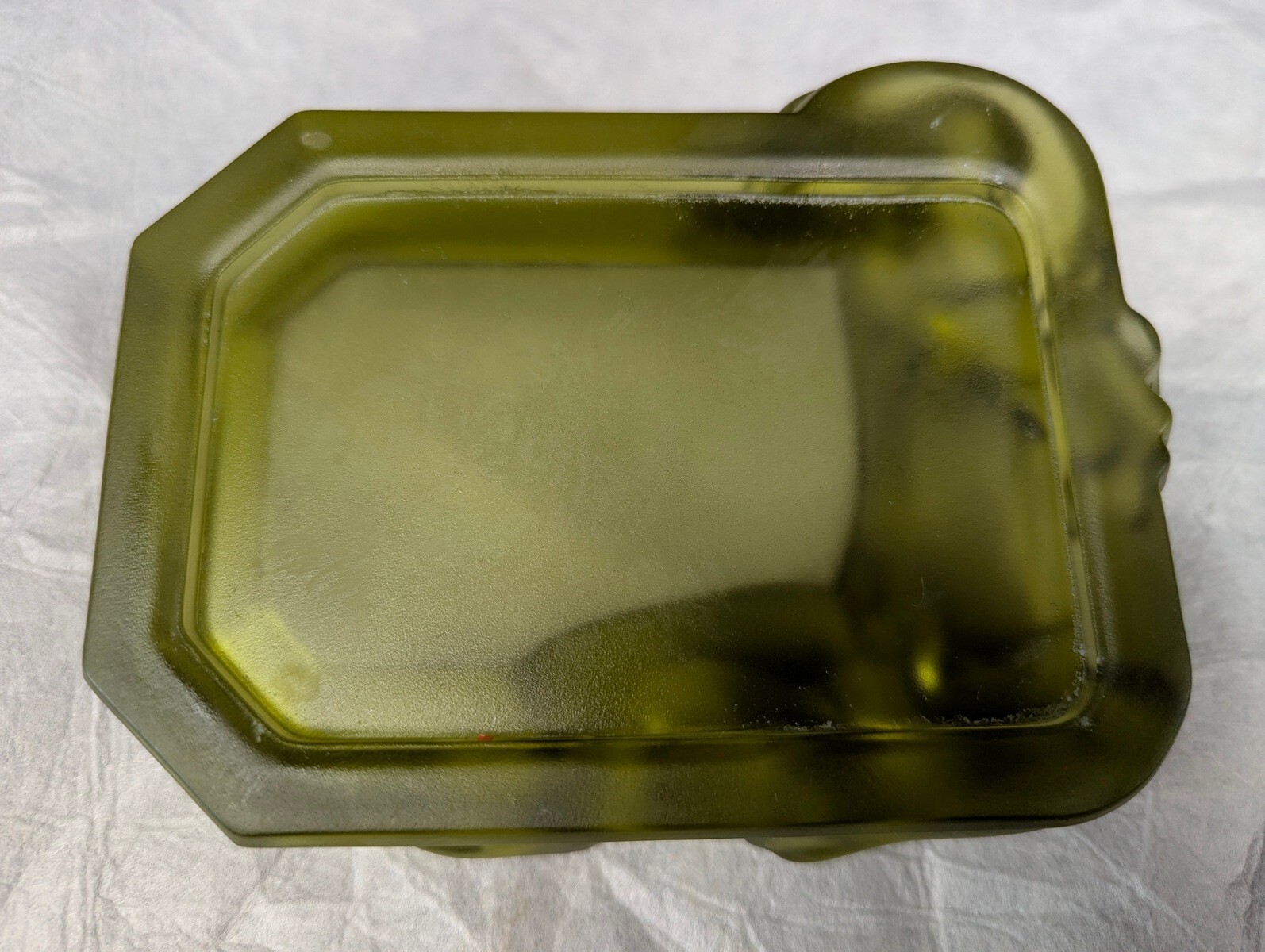 Imperial Glass Wu Ling Avocado Green Satin Glass Ashtray Trinket Dish 1960s EXC