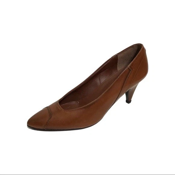 Vintage Rare Maria Pia Cognac Pointy Toe Leather Kitten Heels Size