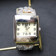 Geneva Women's Rectangular Bracelet Watch Silver Sequined Vintage
