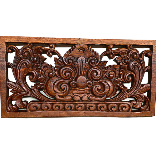 Balinese Bhoma Demon Guardian Wall Art Relief Panel Hand Carved Wood Asian Decor - Picture 4 of 5