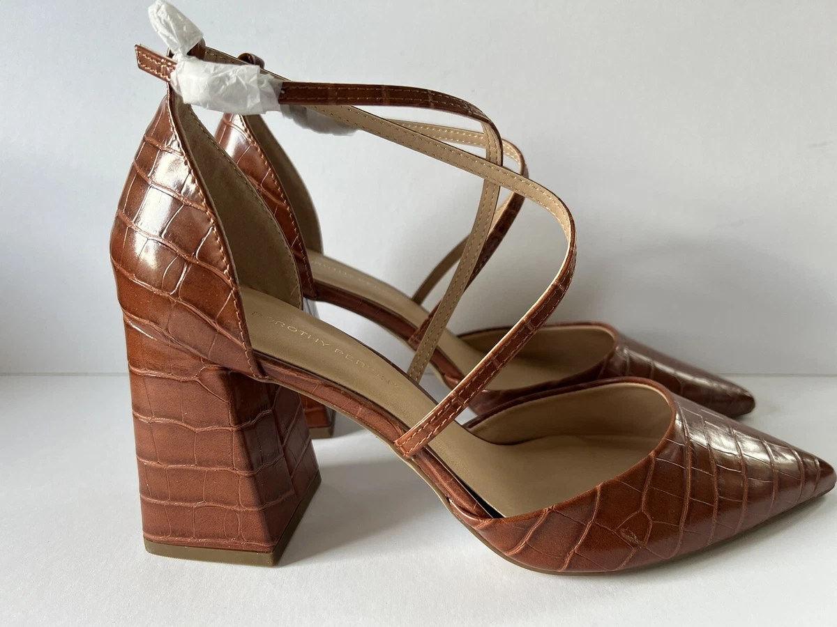 Tan block heel court shoes cheap